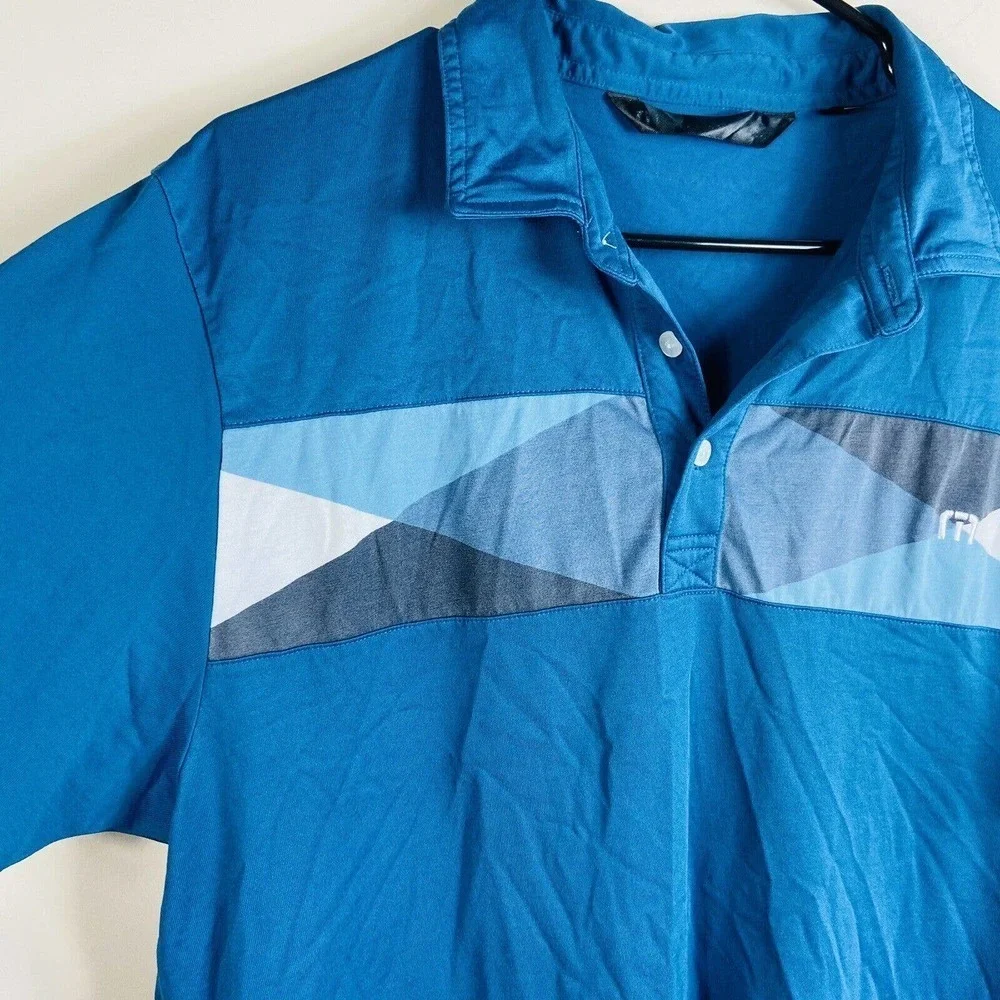 Travis Matthew Large Pima Cotton Blend Short Sleeve Polo Shirt Blue Color Block‎
